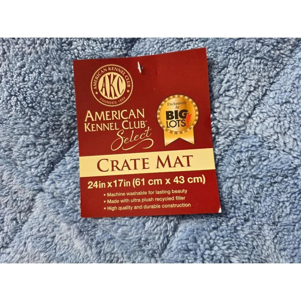 Akc Soft Blue Pet Crate Mat Ultra Plush Washable 24x17 Inches